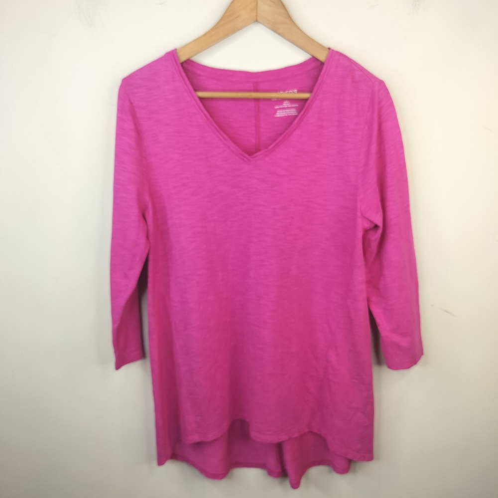 Chico's The Ultimate Tee Shirt Size 1 / Medium High-Low Slub Pink Knit